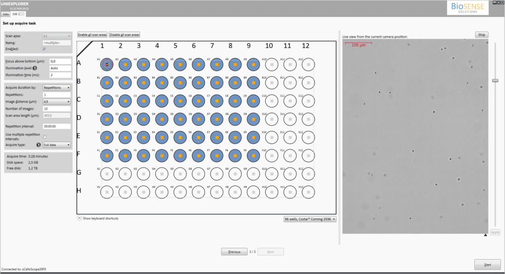 Interface visualization of oCelloScope analysis